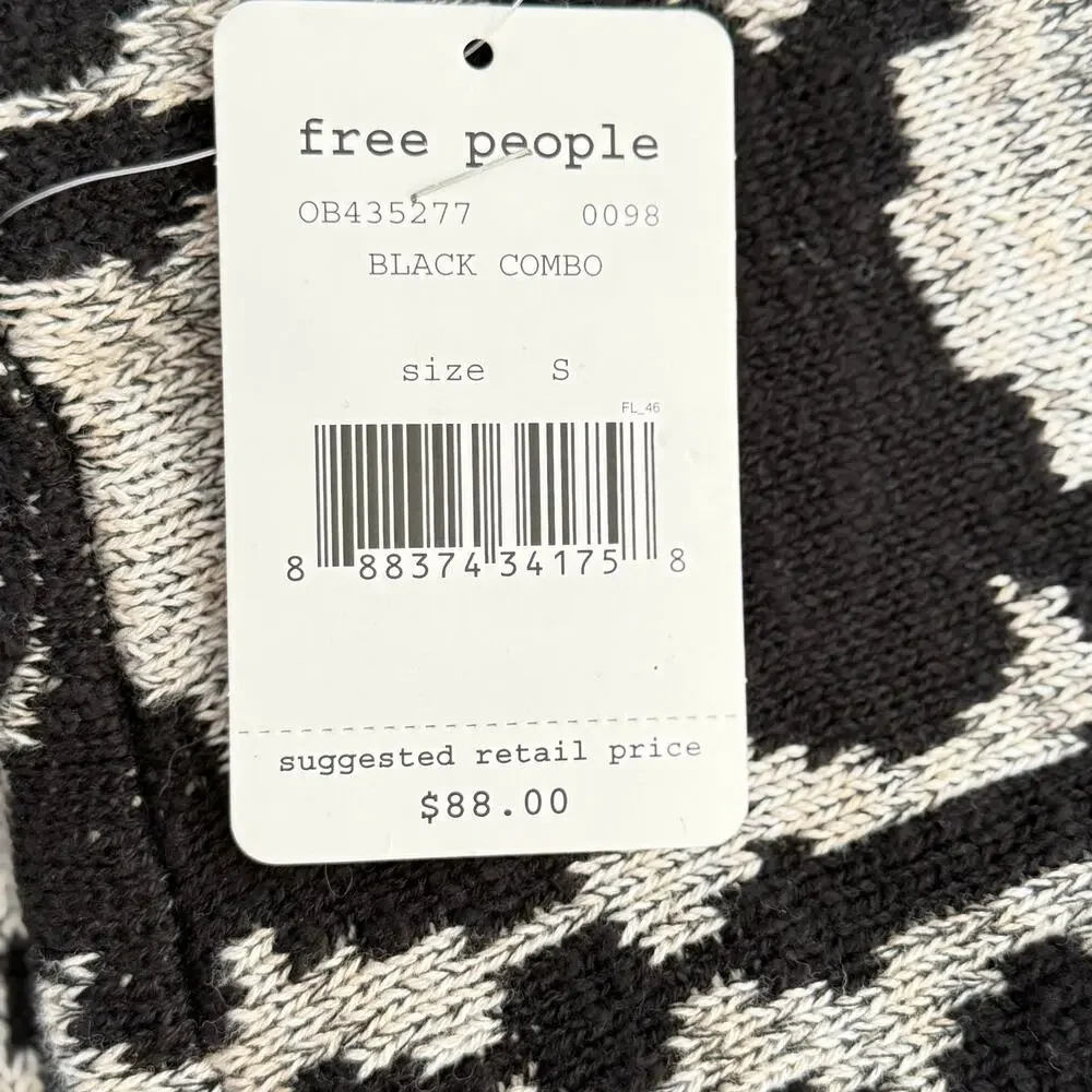 Free People Sweater Mini Skirt Size S Black White Boho‎ Festival Western Chic